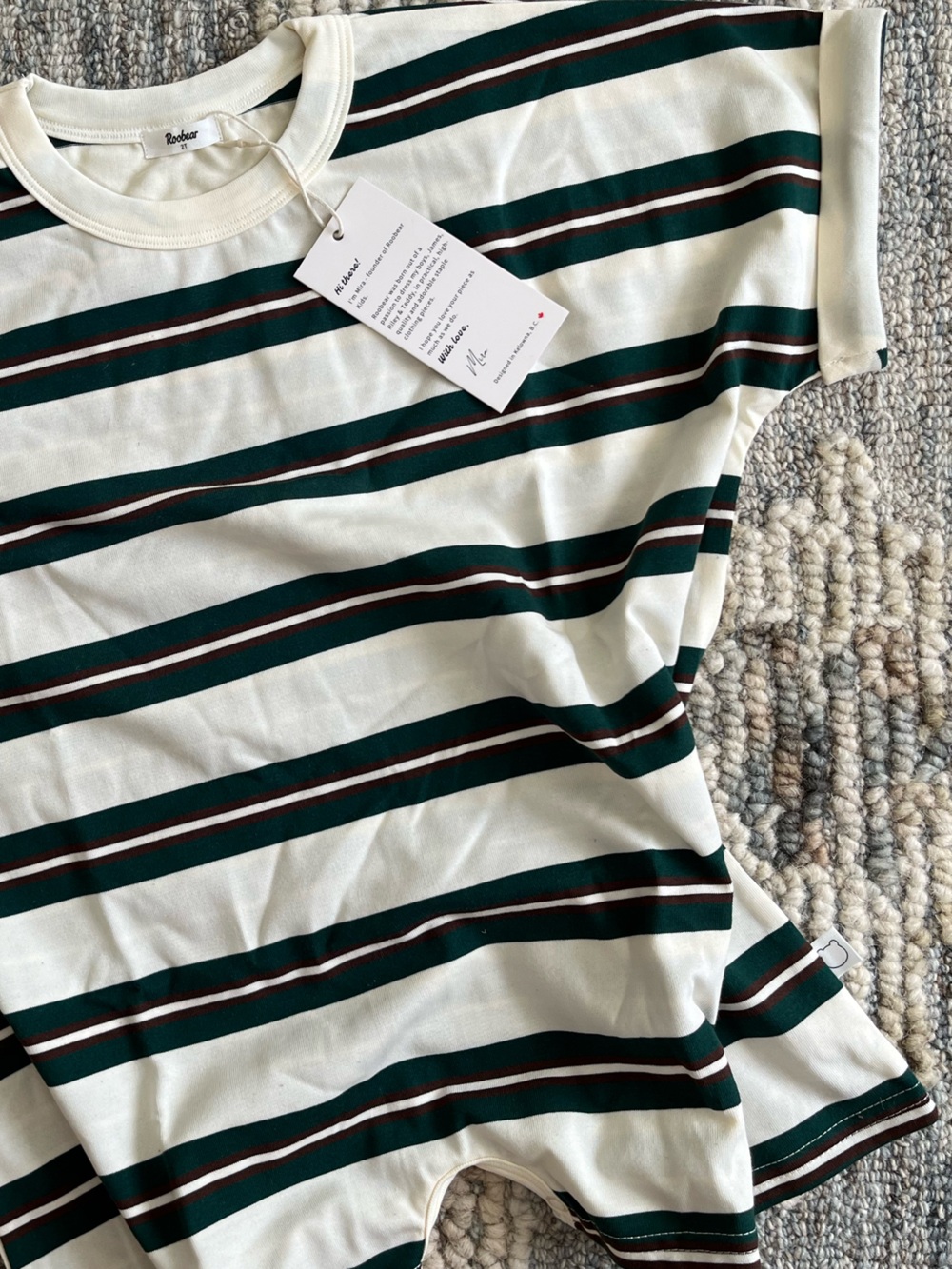 Roobear Green & White Striped Cotton Romper